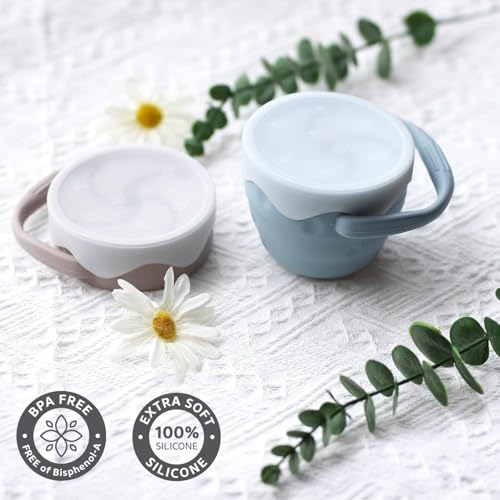 Image of Moonkie Baby Snack Cups for Toddlers No Spill, Collapsible Silicone Containers for Girl, Snack Catchers with Lid for Kids (Folding Argil)