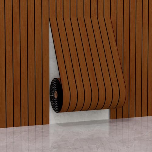 Peel and Stick Slat Wall Panel 15.75"X236" PVC Self-Adhesive Thick Medium Walnut Wood Grain Wallpaper Panel 3D Soundproof Wall Panels for Walls