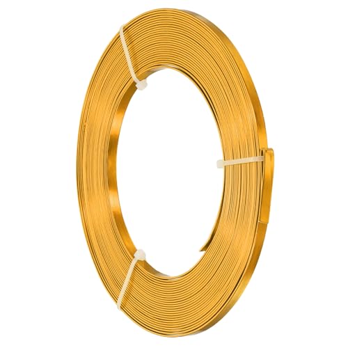 Image of PATIKIL 18 AWG 5mm Wide Aluminum Flat Wire, 33Ft 1 Roll Bendable Anodized Aluminum Wire Wide Beading Craft for Jewelry Making Resin Bezel Frame Wrapping, Gold