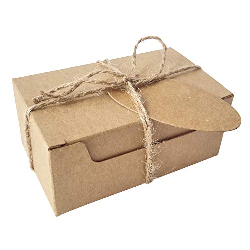 Gold Fortune 50Pcs Rectangle Gift Wrapping Kraft Paper Box With Tags And With Rustic Twine Strings (Brown Box Brown Tags) #TOP20