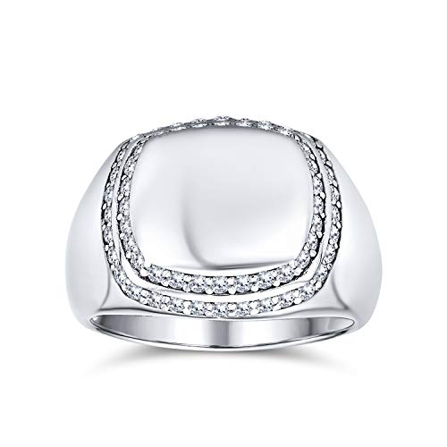 Imagen de Bling Jewelry Anillo de sello cuadrado con monograma grabable de halo con micro pavé de circonia cúbica para hombre en plata de ley