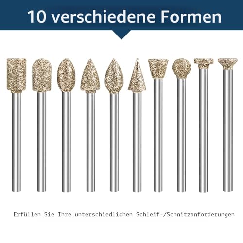 Diamond Schleifstifte Set, 20Pcs Rotationsfräser Bohrfräswerkzeug Set mit 1/8 Zoll Schaft für Stein, Keramik, Glas, Schnitzen, Schleifen, Polieren, Gravieren