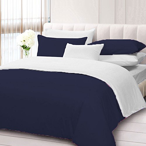 Funda de edredón reversible individual de 600 hilos para un dormitorio moderno azul y blanco