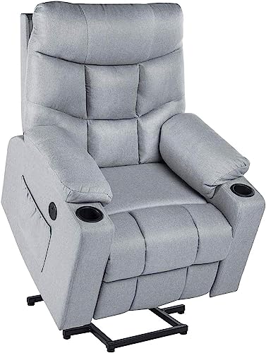 Yodolla Lift Chair For Elderly, Big And Tall Lift Recliner With Cup Holder,Side Pockets,Usb Port & Massage Remote Control, Lazyboy Power Rising Recliner With Heat&Vibration Massage,Light Grey #TOP5