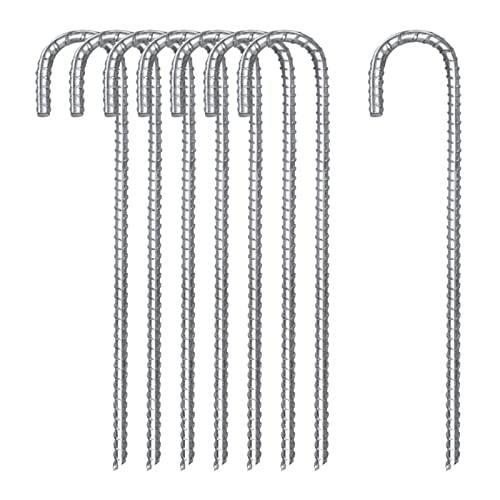Tyominta Galvanized Rebar Stakes 16 inch Heavy Duty J Hooks Ground Anchor for Fence Swing Tent (8 Pack)