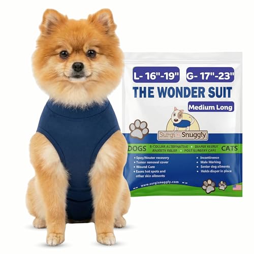 Surgi Snuggly Dog Surgery Recovery Suit – Dog Onesie for Post Surgery Recovery, Female Spay & Male Neuter – Surgical Suit for Dogs, E-Collar Cone Alternative, Double Blue - Medium Long, 16" - 19" (EC)