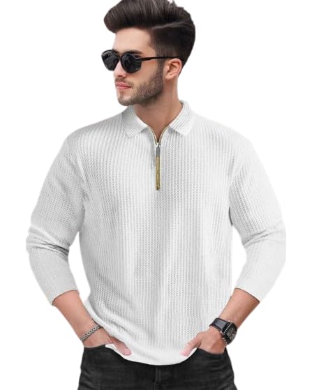 TELOXY_ Men Polo T-Shirt | Comfortable Cotton Blend Full Sleeve with Fashionable Zip Collar