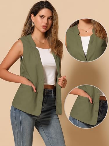Allegra K Cotton Linen Vest for Women's Casual V Neck Button Down Sleeveless Jacket2