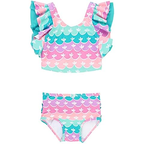 RuffleButts® Baby/Toddler Girls Cropped Peplum Tankini 2 Piece Swimsuit w/Ruffles, Mermaid, 6 Years Cover