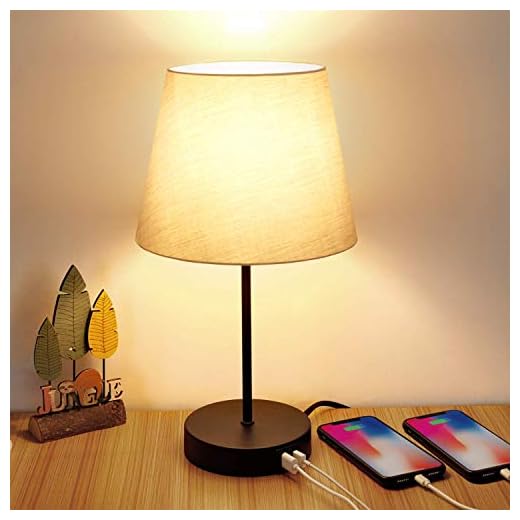 Touch Control Table Lamp, 2 USB Charging Ports, 3 Way Dimmable Bedside Nightstand Lamp, Fabric Shade Modern Desk Reading Lamp for Bedroom Living Room Dorm 6W 2700K E26 LED Edison Bulb Included