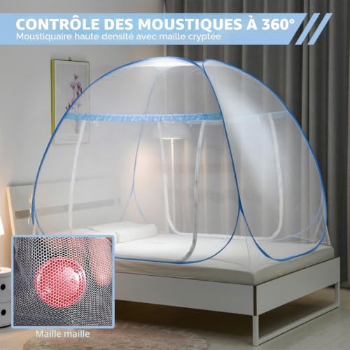 Moustiquaire pour lit double 200x180 bleu ciel à maille fine protectrice