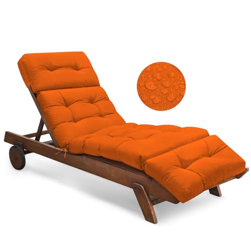 Tycdiose Waterproof Outdoor Chaise Lounge Cushion 74.4 x 22 x 4.7 Inches Memory Foam Lounge Chair Cushions for Outdoor Furniture with Ties, Thickened Pool Chaise Lounge Chair Cushions, Orange