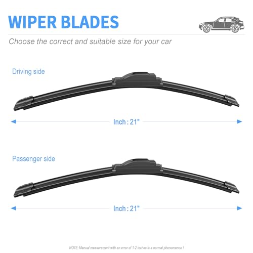 Image of Gavimnal 21 inch+21 inch Silicone Wiper Blades Replacement For Jeep Patriot 2007-2017 Grand Cherokee 1999-2010 /VW Beetle 1998-2010 / Nissan NV1500 2012-2021,All-Season Front Windshield Wiper Blades(Set of 2)