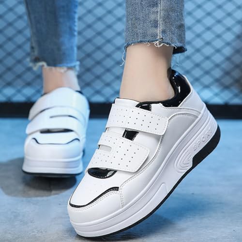 Kids Roller Skates Shoes Sneakers for Boys & Girls, Classic Colours Parkour Shoes with 2-Wheels Unisex Skateboarding Shoe Retractable Skating Shoes for Children's Students Sports Play2