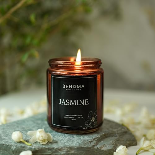 Image of BEHOMA Baby Elephant Candle Holder with Jasmine Scented Candle Jar | Handcrafted Gold Aluminum Gift Set with Natural Wax Candle for Home Decor, Housewarming, Christmas & Wedding Gifts