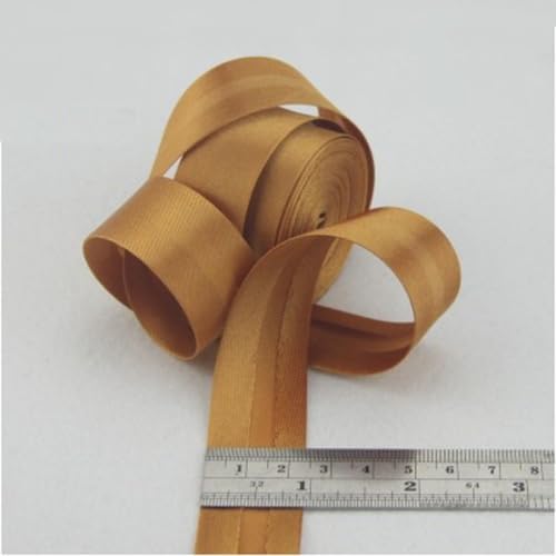 Satin Bias Binding Tape 1 inch Wide Single Fold 34 Colours 25mm Finished Size 1/2 inch (Khaki, 55 Yard)