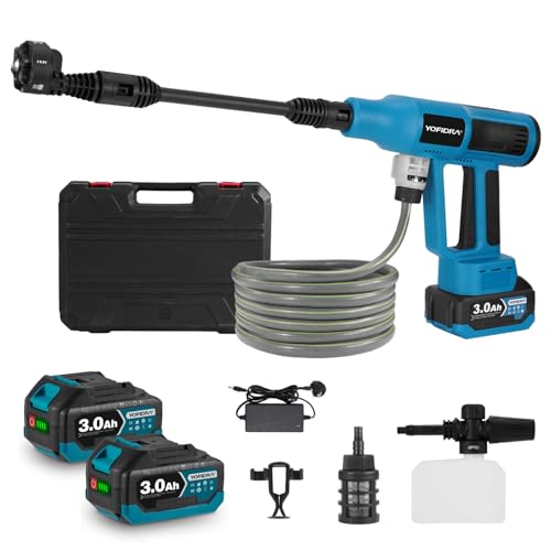 Yofidra Cordless Pressure Washer, 300W Portable Power Washer with Digital Display, 2.8MPa, 5L/min Flow, 4 Adjustable Modes, Max. 10m Range, Jet Wash for Car/Patio Cleaning (2x3.0Ah Batteries)