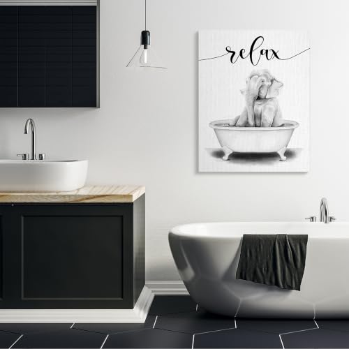 Image of Stupell Industries Elephant Bathroom Relax Text Animal Tub Sketch