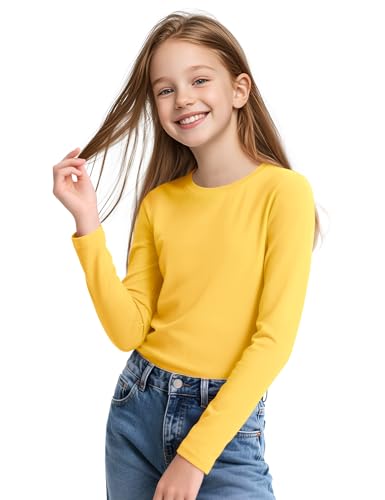 Image of KEREDA Girls Long Sleeve Shirts Soft Cotton T-Shirts Crewneck Basic Tees for Kids and Teen Girls Tops Clothes