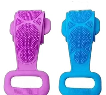 Pack of 2 Silicone Back Scrubber Bath Belt Double-Sided Massage Body Wash Brush Shower Exfoliating Belt Removes Bath Towel, Cleaning Tools for Men and