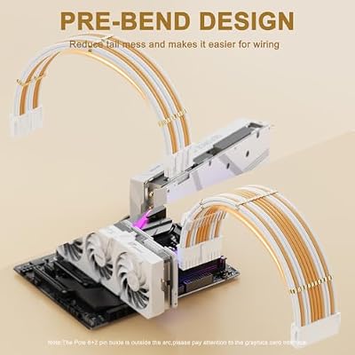 Sirlyr PSU Cable Extension Kit - Premium Sleeved PC Cable Extensions (24Pin ATX1,8Pin EPS2/GPU2) with Metal Pre-Installed Cable Combs for Custom PC Builds Golden White Color