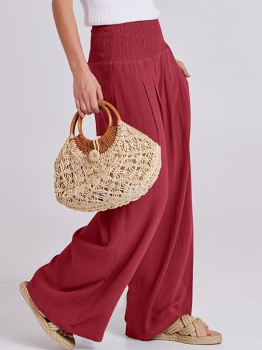 Image of ANRABESS Women Linen Palazzo Pants Summer Boho Wide Leg High Waist Casual Lounge Pant 2026 Beach Travel Vacation Outfits