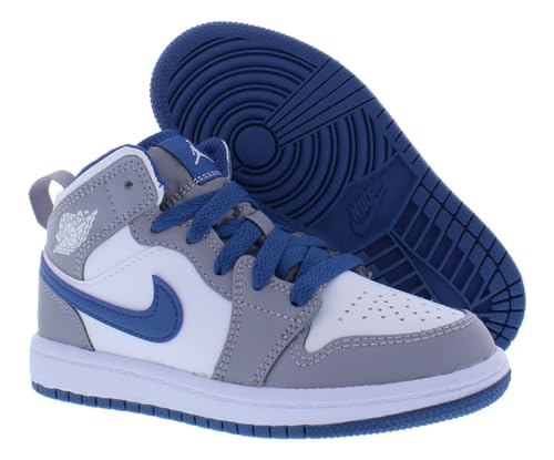 Nike Jordan 1 MID PS Girls Shoes Size 3, Color: Cement Grey/White/True Blue-White4