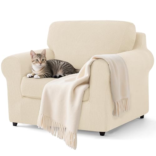 SUBRTEX 3 Pieces Stretch Sofa Slipcover Sets Couch Cover Sets Backrest Cushion Covers Furniture Protector Collection Set for Oversize Sofa Loveseat Chair Slip Covers(Small, Ivory)