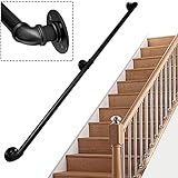 CXSMKP 15 ft Iron Handrail, Stair Railing, Wall-Mounted Indoor Elderly Handrail, Black Galvanized Pi