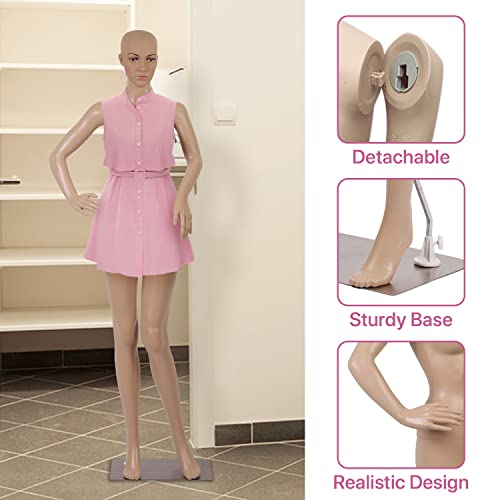 Ginmaon Mannequin Body Female Full Body 69'' Manikin Dress Form Adjustable Realistic Display Torso Sewing Model Clothing Mannequin Stand Head Turns With Metal Base #TOP1