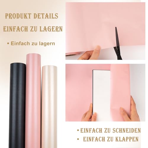 Metallic Geschenkpapier Schwarzes, 43cm*10m Perlglanz Packpapier, Wrapping Paper Plain, Kraftpapier Rolle für Blumen Geschenkbox Dekorationen für Babyparty Hochzeit Geburtstag (Schwarz)