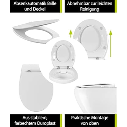 aquaSu® Spülrandloses Wand WC Set Comida, Design-Toilette, Hänge WC, Tiefspüler, Keramik, Abgang waagerecht, WC-Sitz mit Absenkautomatik, Duroplast Toilettendeckel, Weiß, 04879 8 – Bild 5