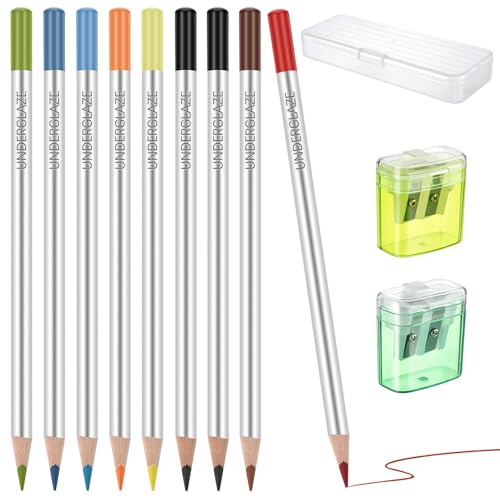 Marspark 12 Pcs Underglaze Pencil Kits for Ceramics Pottery Includes Pencil Case Sharpener Ideal for Decorations Artists Ceramic Art Creation Fine Detailing Sketching and Shading