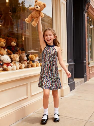 Image of WELAKEN Girls Ombre Sequin Dress Sparkly Fancy Short Puff Sleeves Gradient Party Dress