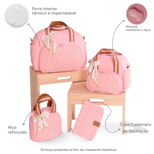 Kit Bolsa De Maternidade Gana Material Térmico Impermeável Cor: Rosa