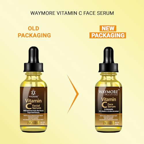 Image of WAYMORE 15% Vitamin C Face Serum for Glowing Skin | Purest Vitamin C (L-Ascorbic Acid) with Vitamin E | Moisturizing Serum for Sensitive Skin | All Skin Types | Face Serum for Men & Women | 30 ml