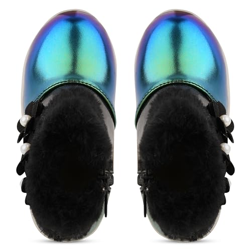 Image of Hooh Kids Girls LED Light Up Shoes Cum Boots with Faux Fur Trim and Flower Applique for 0 Months to 12 Years (for Greater Than 5 Years Age vs Size Chart in Images)