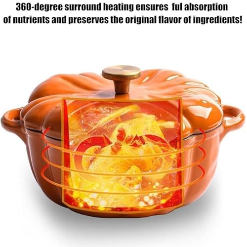 Casseruola a forma di zucca creativa olandese con coperchio, in ceramica, antiaderente, multifunzione, per cuocere, bollire, arrostire (25 cm)