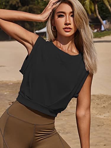 Crop Tops For Women Sexy Yoga Tank Tops For Women Black Crop Tops For Women Summer Active Workout Tank Top Basic Running Muscle Shirts Summer Clothes For Teen Girls Black M #TOP1