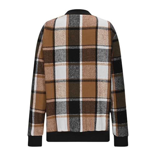 Shackets for Women 2025 Fashion Casual Zip Up Flannel Plaid Jackets Long Sleeve Baggy Outwear Coat Fall Clothes3