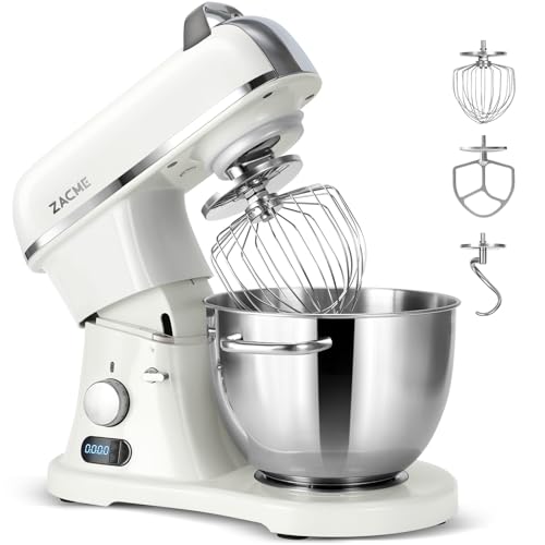 ZACME 8.4QT Commercial Stand Mixer 800W with NSF Certified and Aluminum Die Casting, Mixers Kitchen Electric Stand Mixer with Stainless Steel 8L Bowl, Dough Hook, Whisk and Beater, Porcelain