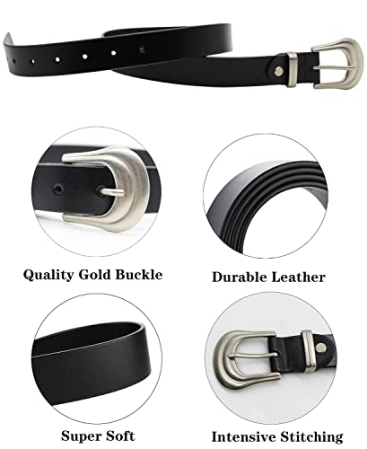 ALAIX Women's Belt Western Belts Silver Gold Buckle Black Leather Belt Black and Gold Belt Pants Jeans Belts for Women4