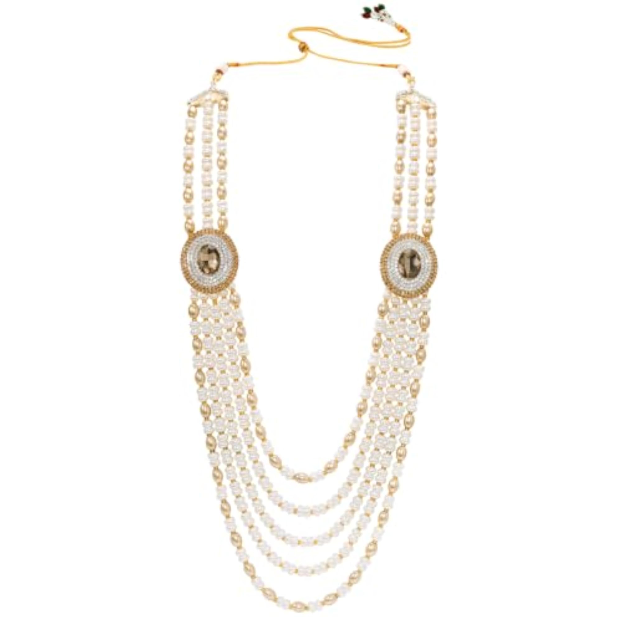 Champagne White Multi Layer Shervani Haar Necklace, Men's Ethnic Jewellery
