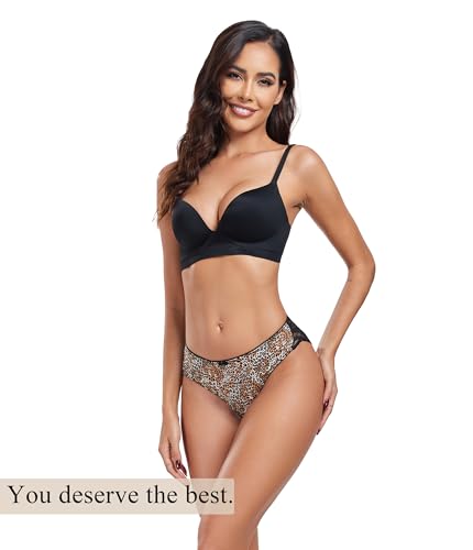 Anliqi Womens Bikini Underwear Leopard Print Lace Panties Ladies Sex Briefs Silky Hipster Animal Cheetah Print Undies 4-Pack Gifts thumb #7
