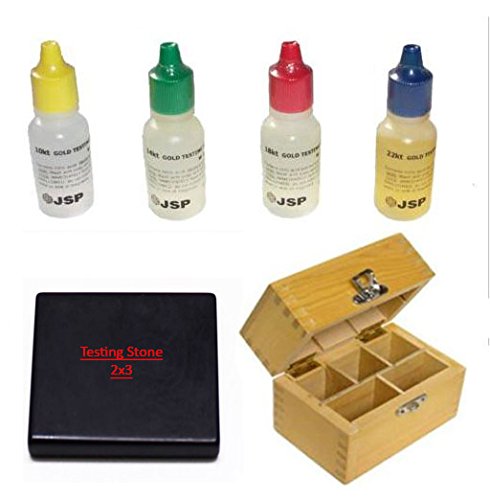 JSP Gold Testing Solution Combo Pack with 6 Compartment Box and 2x3 Testing Stone