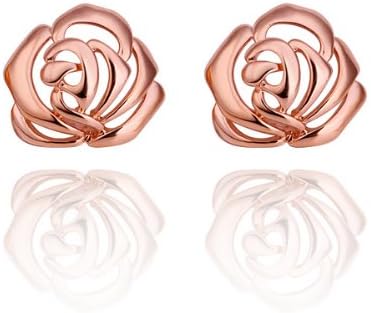 18K Rose Gold Plated Rose Flower Filigree Stud Earrings