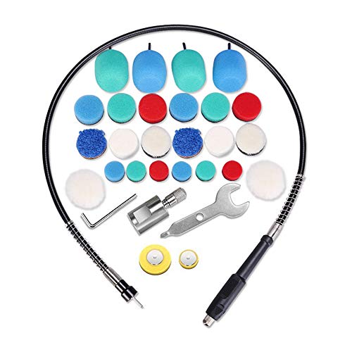 SPTA Mini Detail Polisher Shaft, Car Foam Drill Polishing Pad Kit with 5/8"