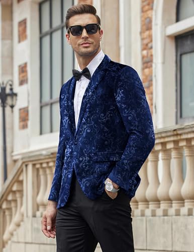 Image of COOFANDY Men's Velvet Blazer Notched Lapel Velour Suit Jacket One Button Tuxedo Jackets for Wedding Prom Party Dinner