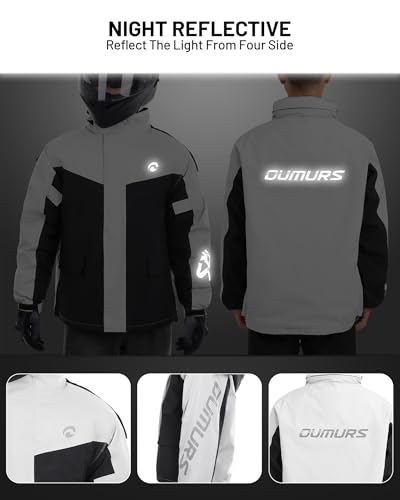 Oumurs Motorcycle Rain Suit For Men & Women Waterproof Motorcycle Rain Gear With Reflective Rain Jacket Pants Pants,Fishing Riding Golf Working Bike Hunting Camping Rain Coat Black Grey thumb #7
