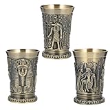 Healeved Vasos de Licor de Metal Retro Egipcio 3 Piezas Set Tótem Vintage para Cóctel y Whisky Color Bronce Adecuado para Bar Hogar y Entretenimiento
